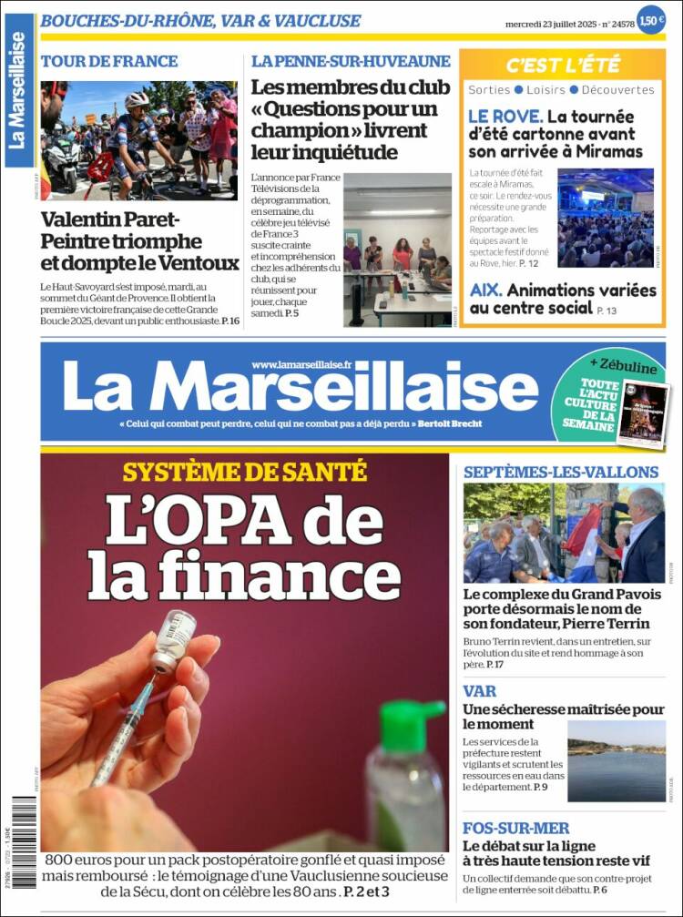 Portada de La Marseillaise (Francia)