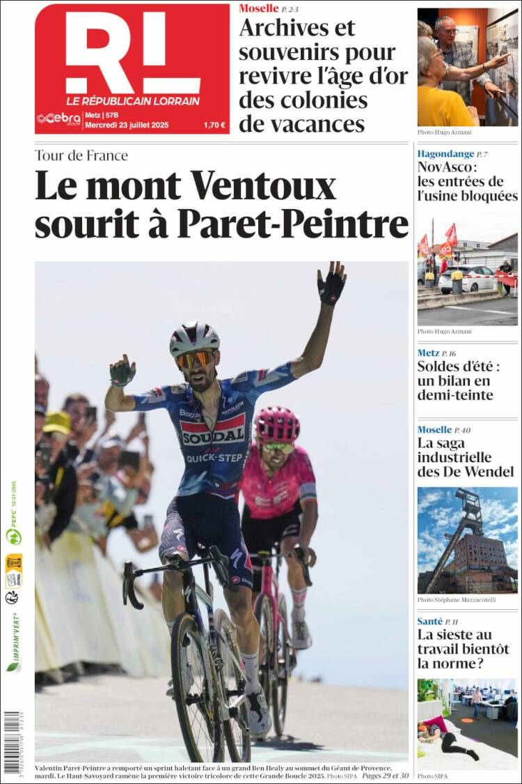 Portada de Le Republicain Lorrain (France)