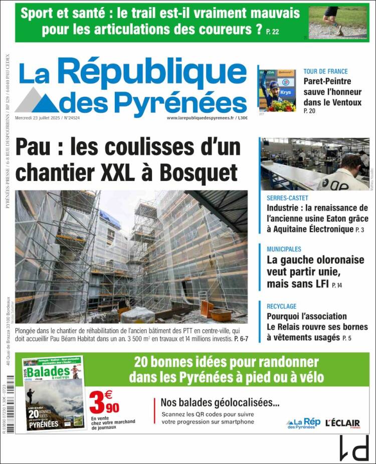 Portada de La République des Pyrénées (Francia)