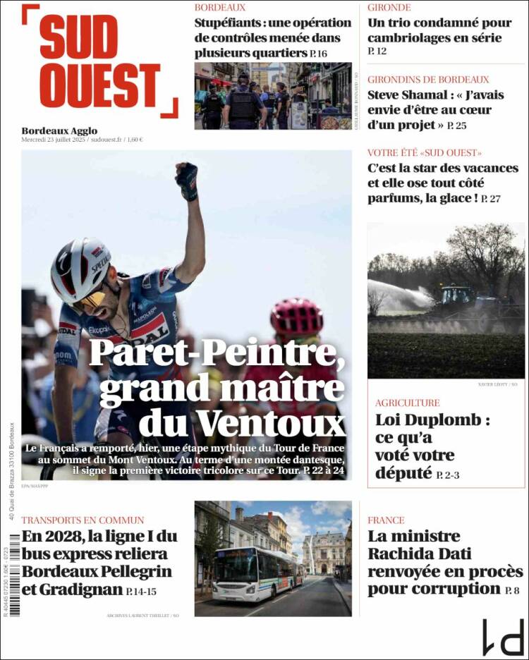 Portada de Sud Ouest (Francia)