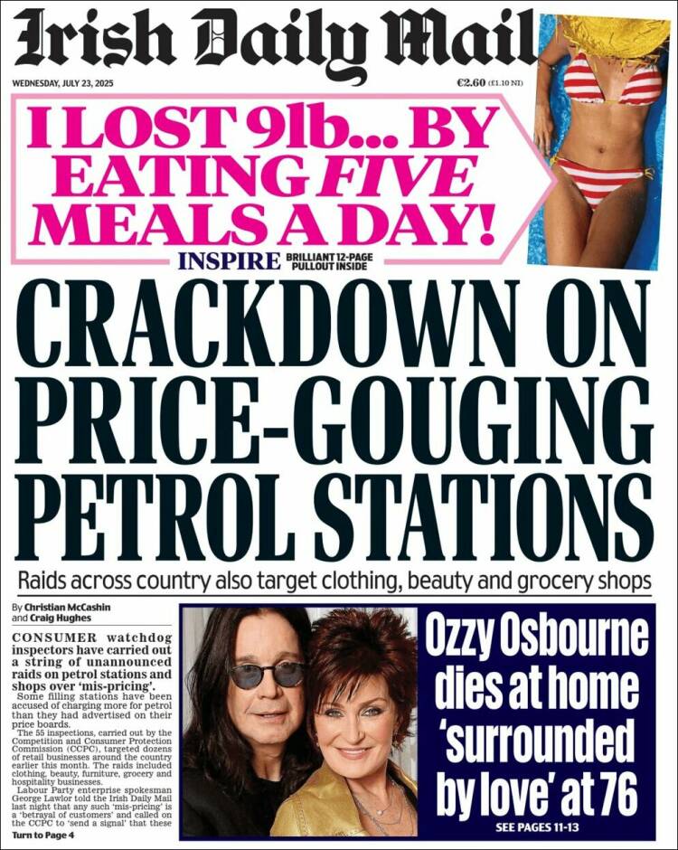 Portada de Irish Daily Mail (Irlanda)