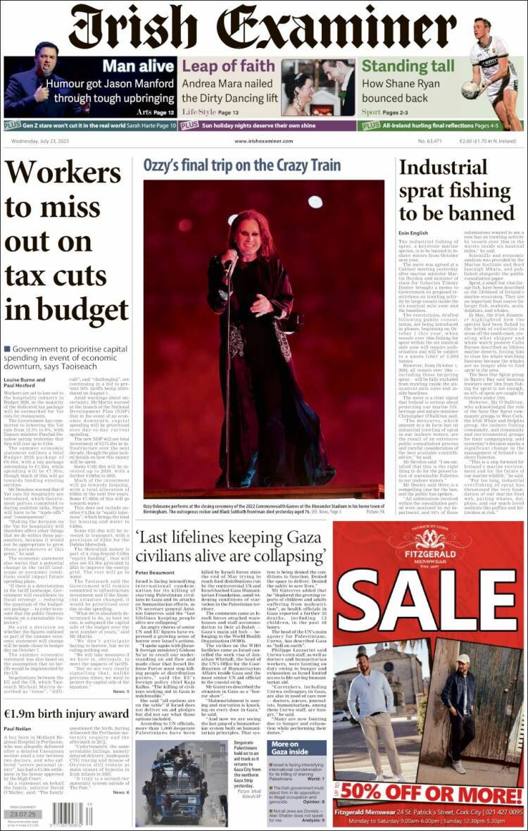 Portada de Irish Examiner (Irlanda)