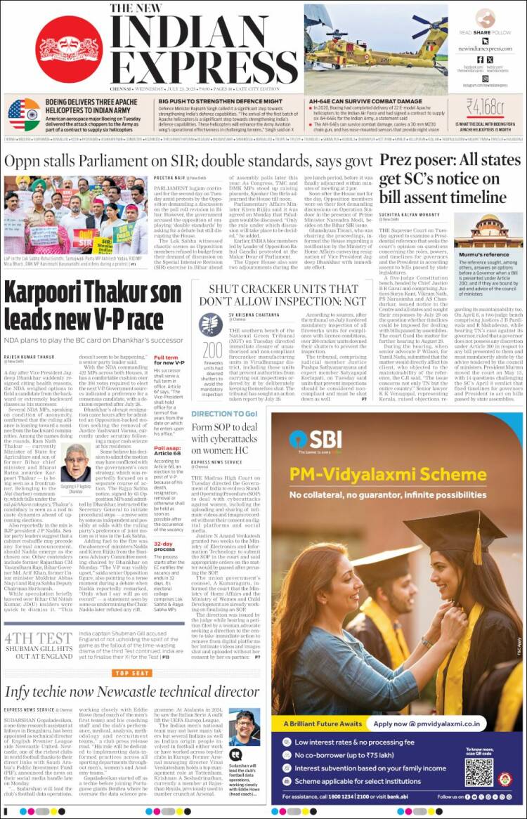 Portada de New Indian Express (India)