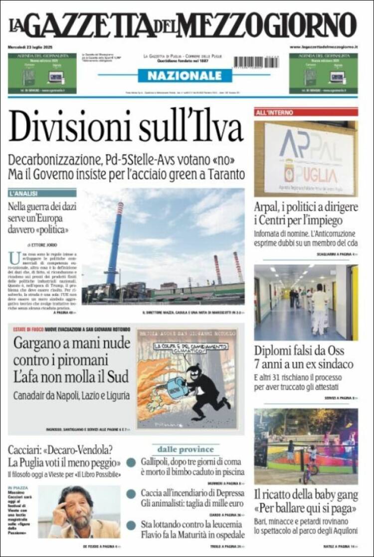 Portada de La Gazzetta del Mezzogiorno (Italia)