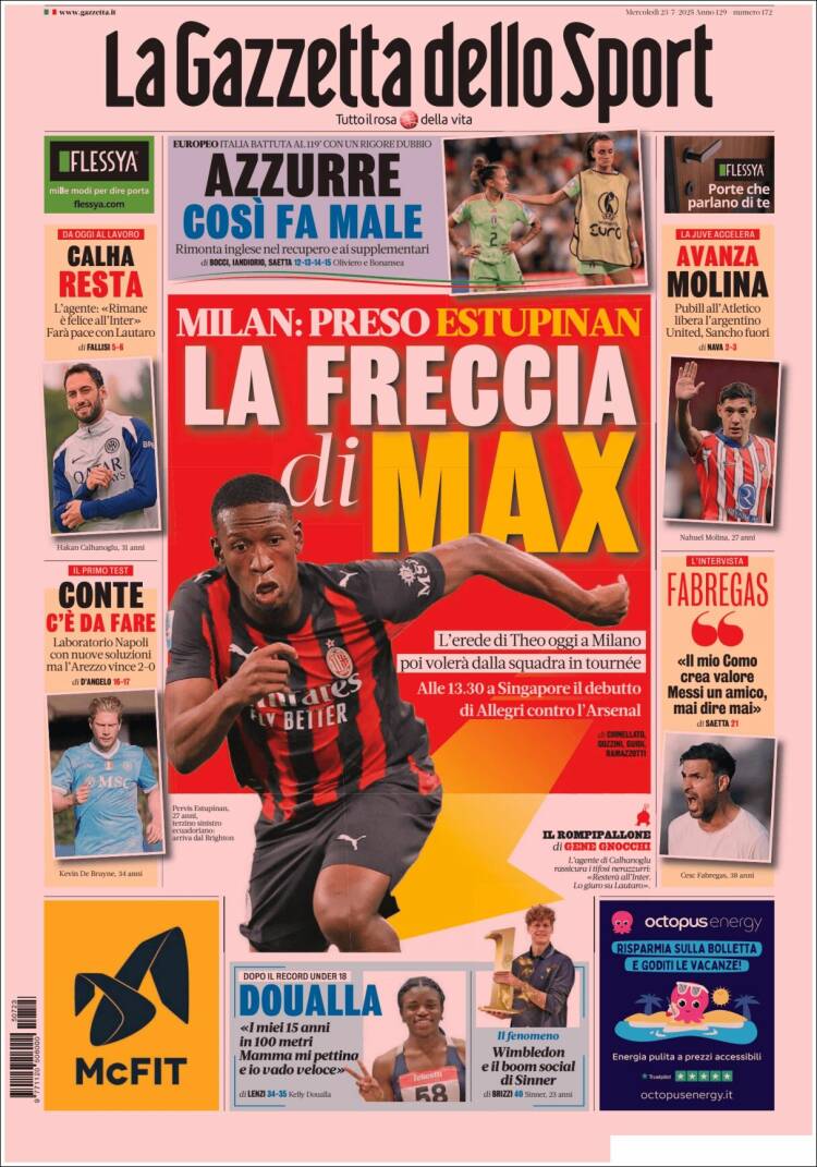 Portada de La Gazzetta dello Sport (Italia)