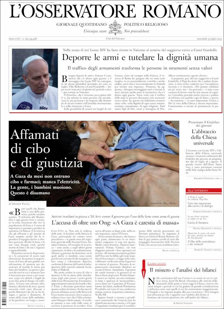Portada de L'Osservatore Romano (Italia)