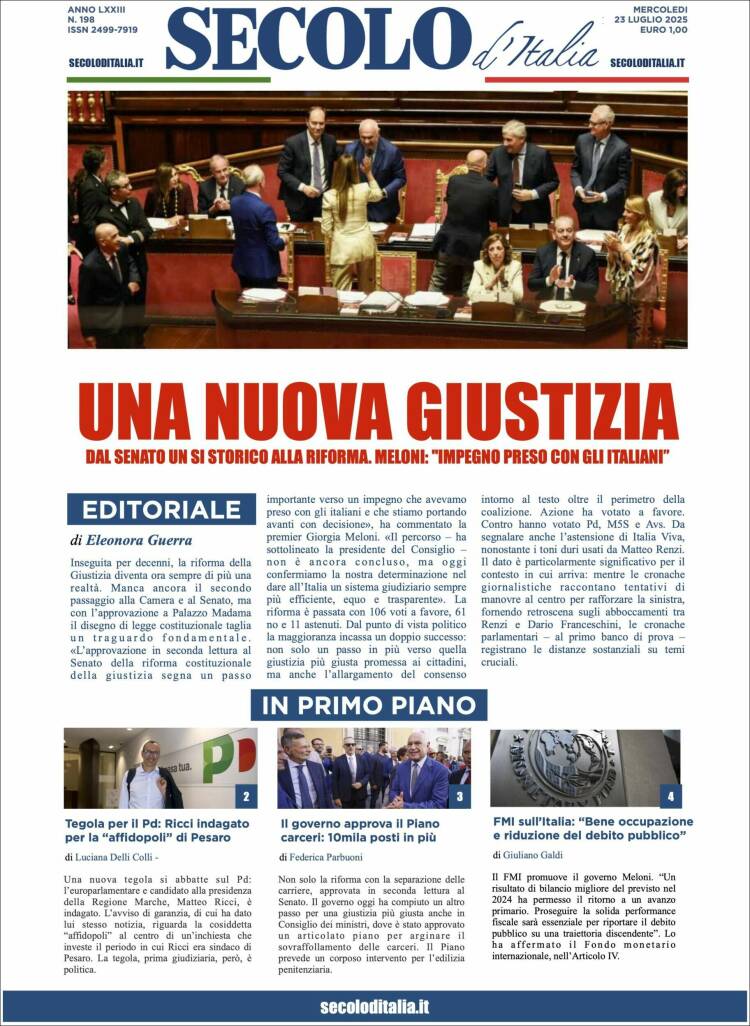 Portada de Secolo d'Italia (Italia)