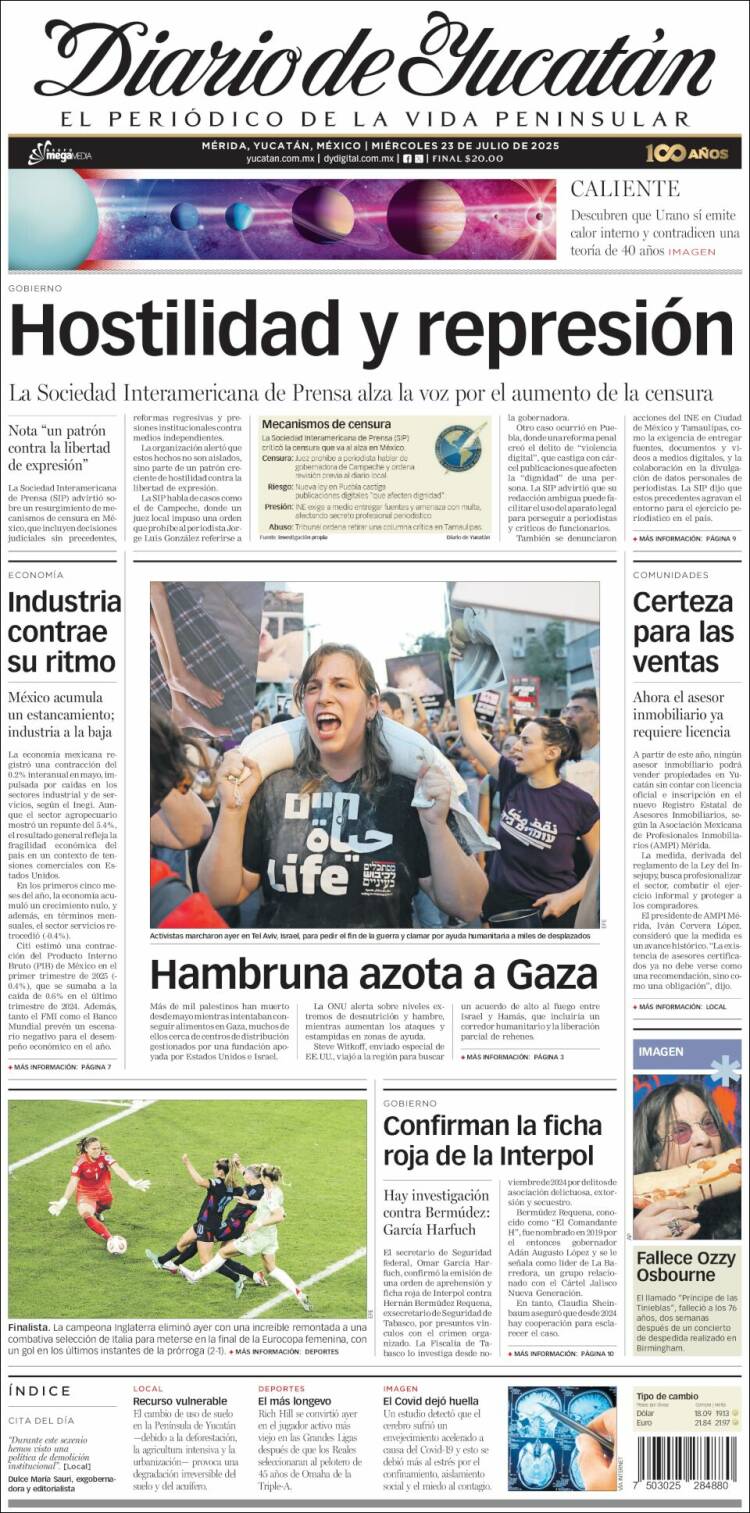 Portada de Diario de Yucatán (México)