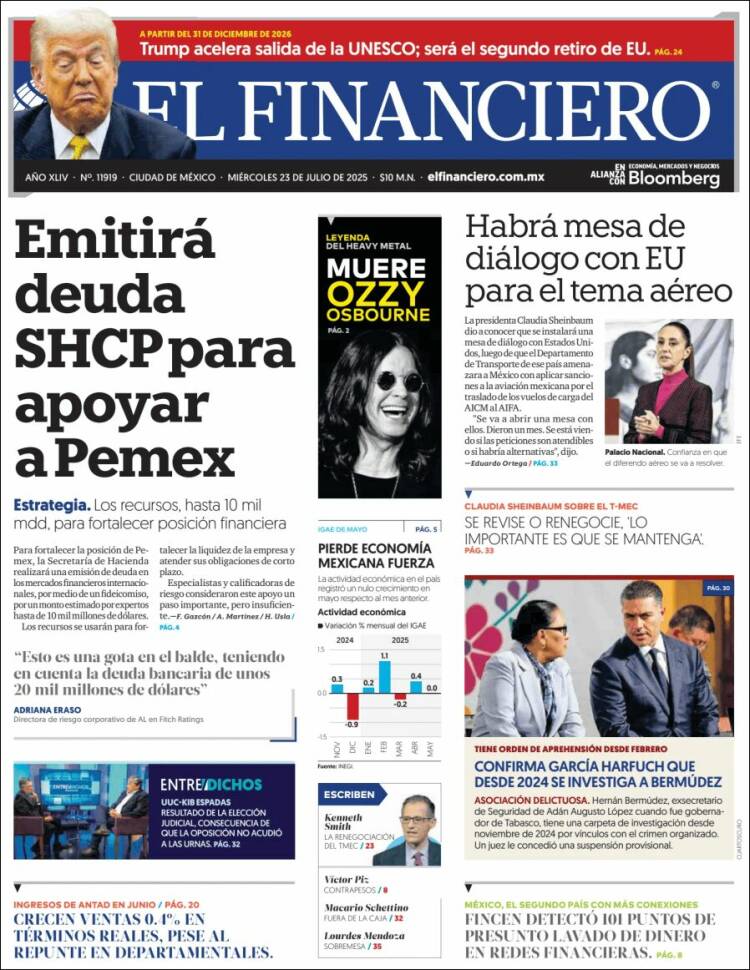 Portada de El Financiero (México)