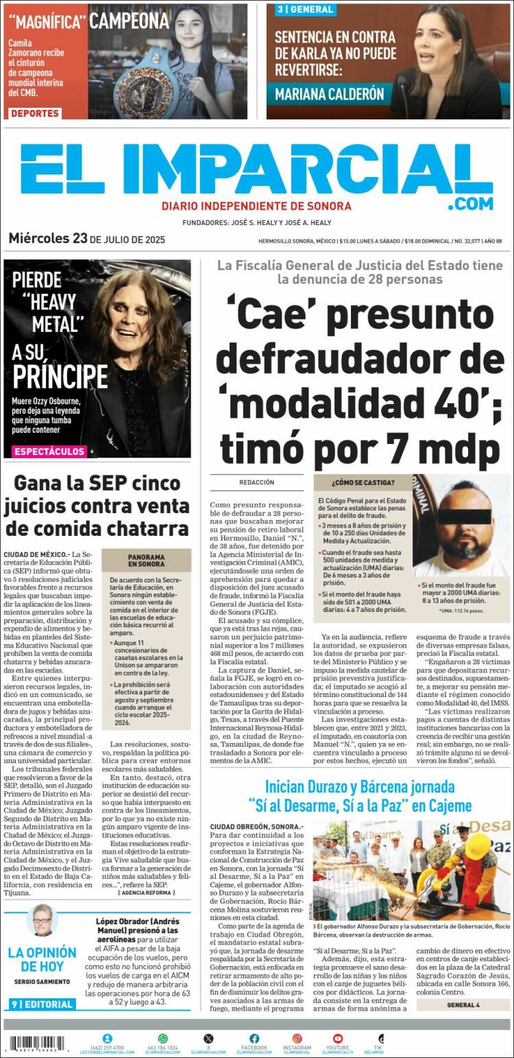 Portada de El Imparcial (México)