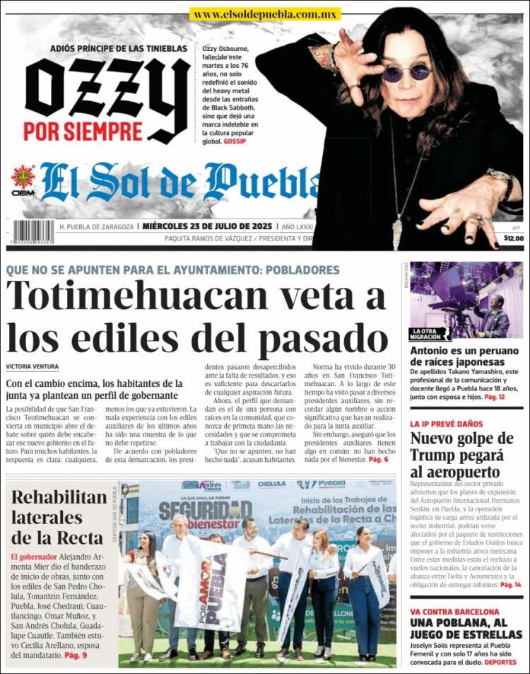 Portada de El Sol de Puebla (México)