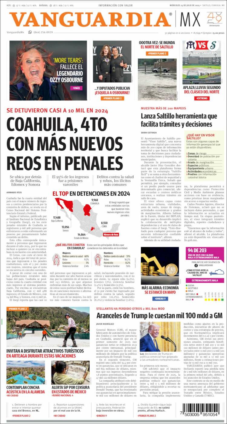 Portada de Vanguardia (México)