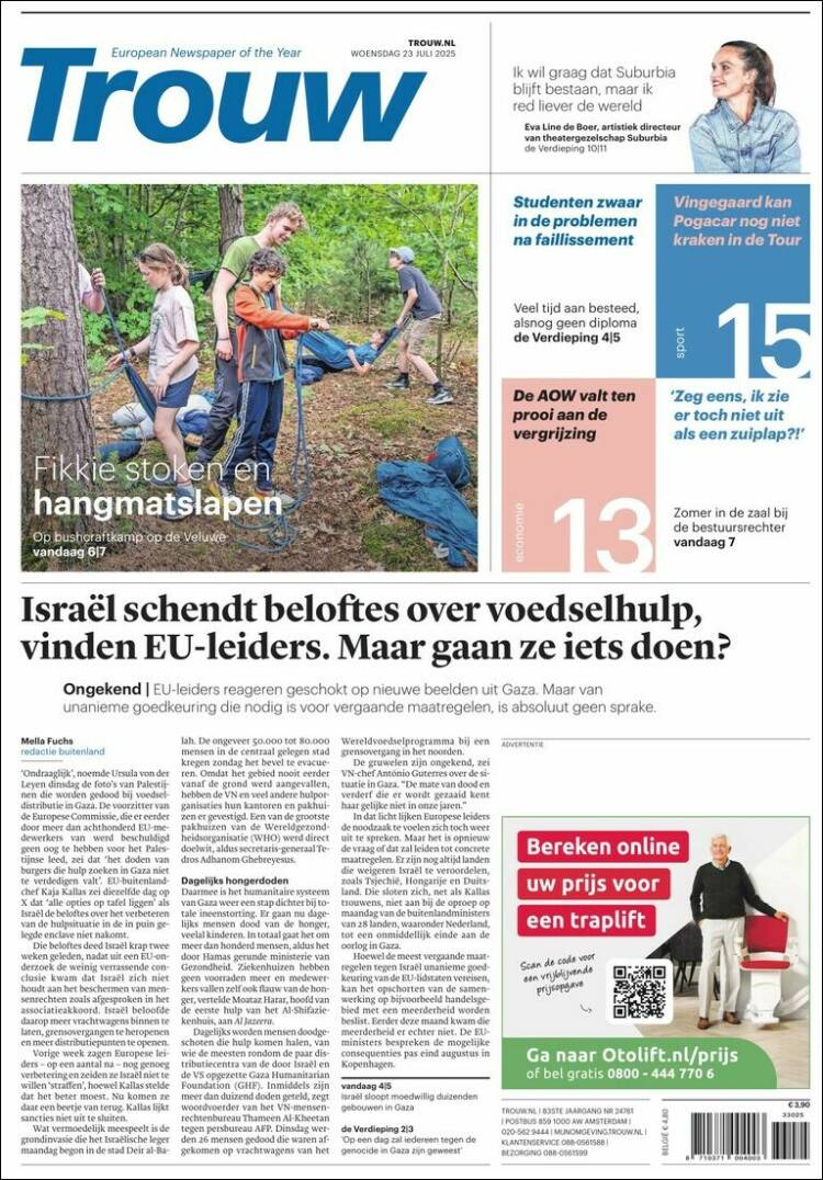 Portada de Trouw (Países Bajos)
