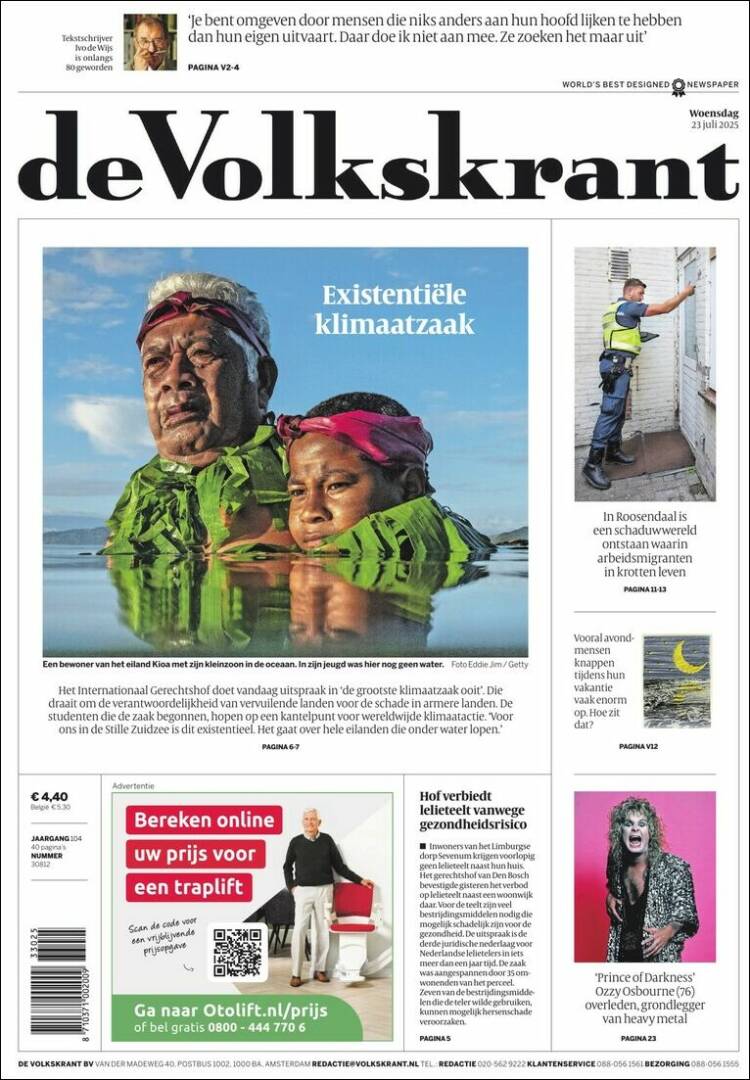 Portada de De Volkskrant (Países Bajos)