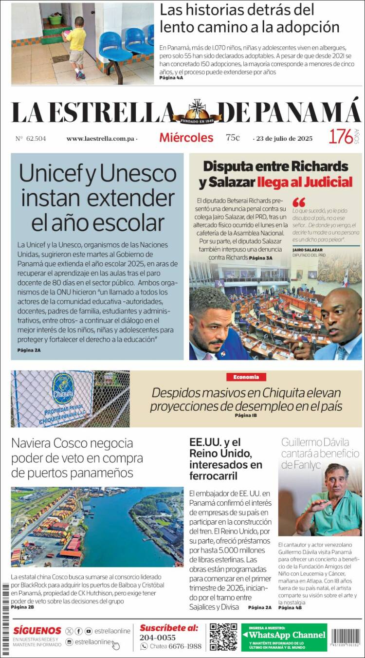 Portada de La Estrella de Panamá (Panamá)
