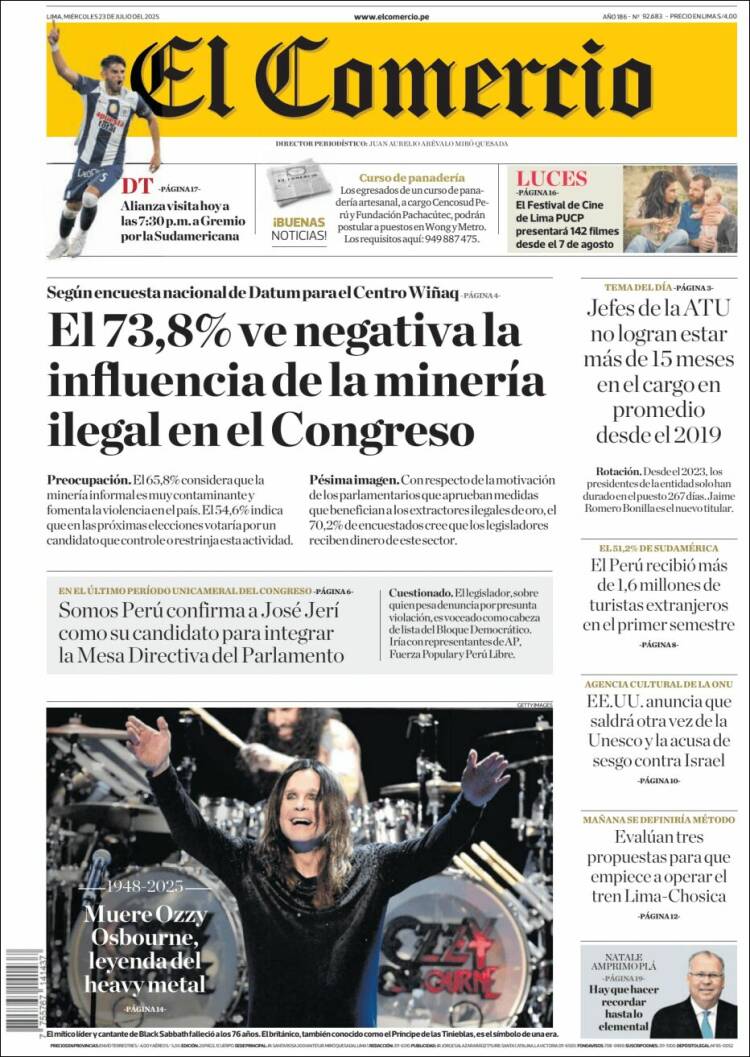 Portada de El Comercio (Perú)