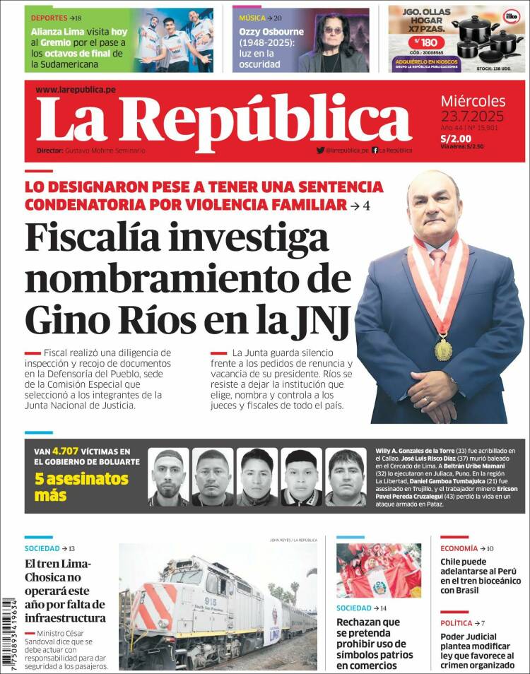 Portada de La Republica (Perú)