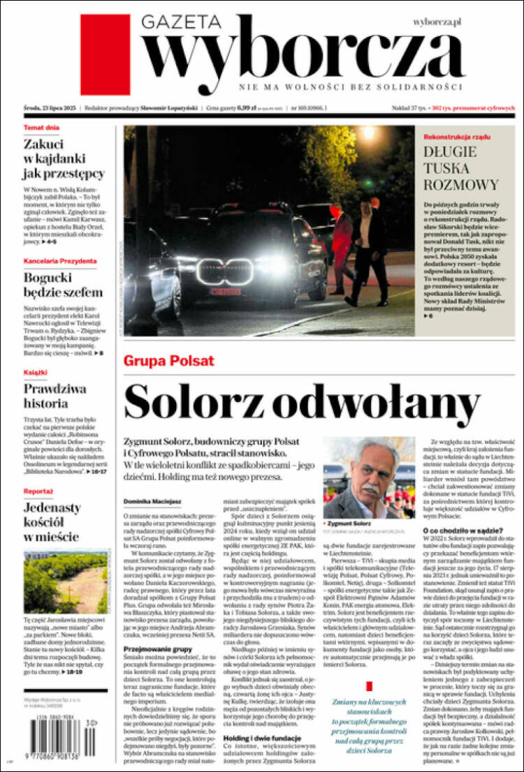 Portada de Gazeta Wyborcza (Polonia)