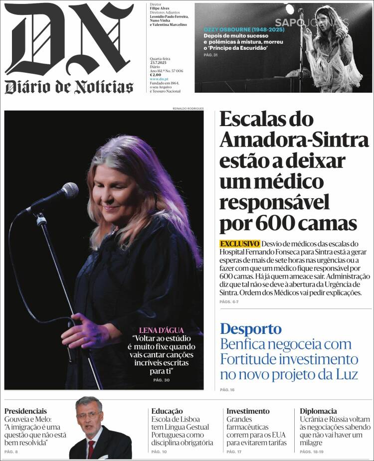 Portada de Diário de Noticias (Portugal)