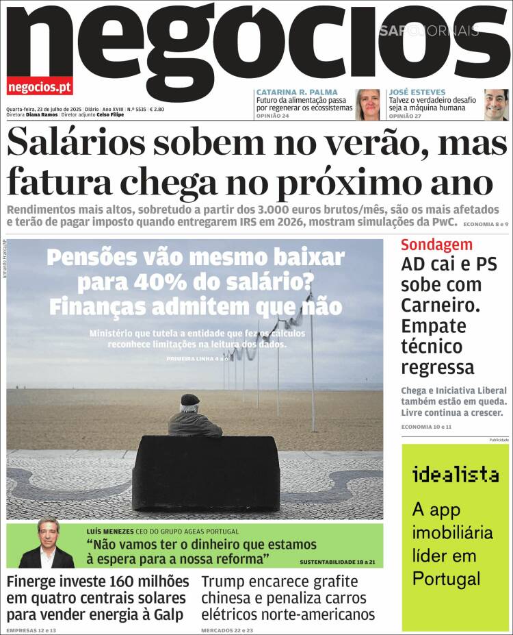 Portada de Jornal de Negócios (Portugal)