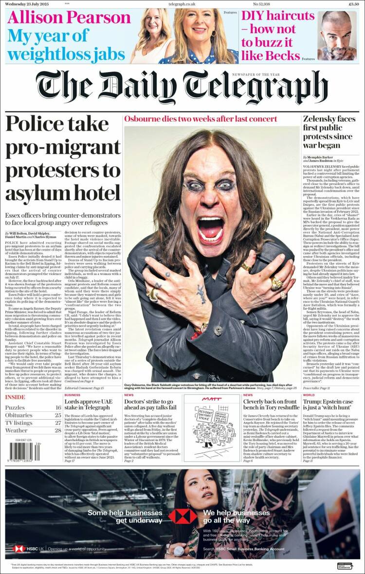 Portada de Daily Telegraph (Reino Unido)