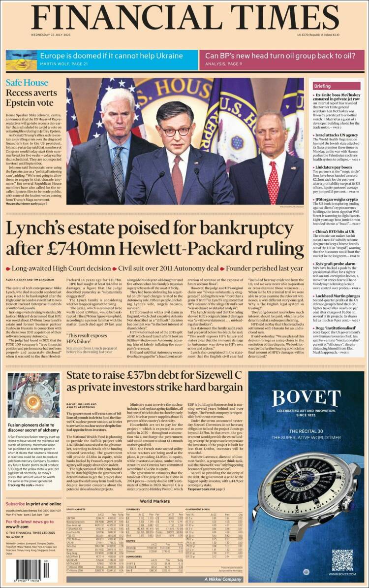 Portada de Financial Times (Reino Unido)