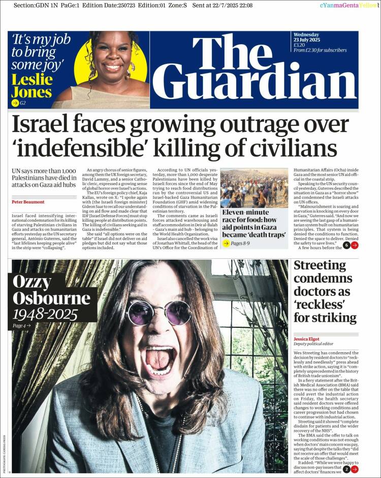 Portada de The Guardian (Reino Unido)