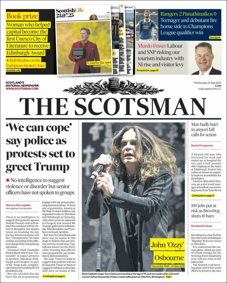 Portada de The Scotsman (Reino Unido)