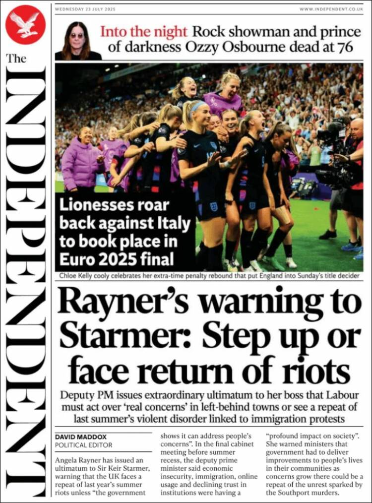 Portada de The Independent (Reino Unido)