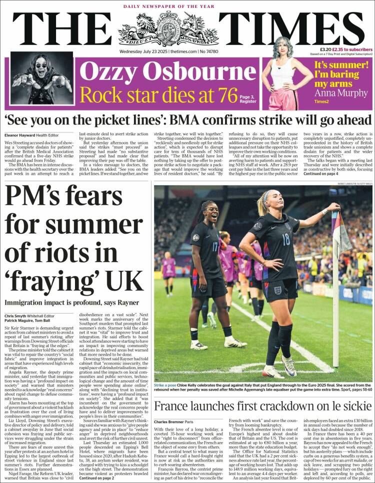 Portada de The Times (Reino Unido)