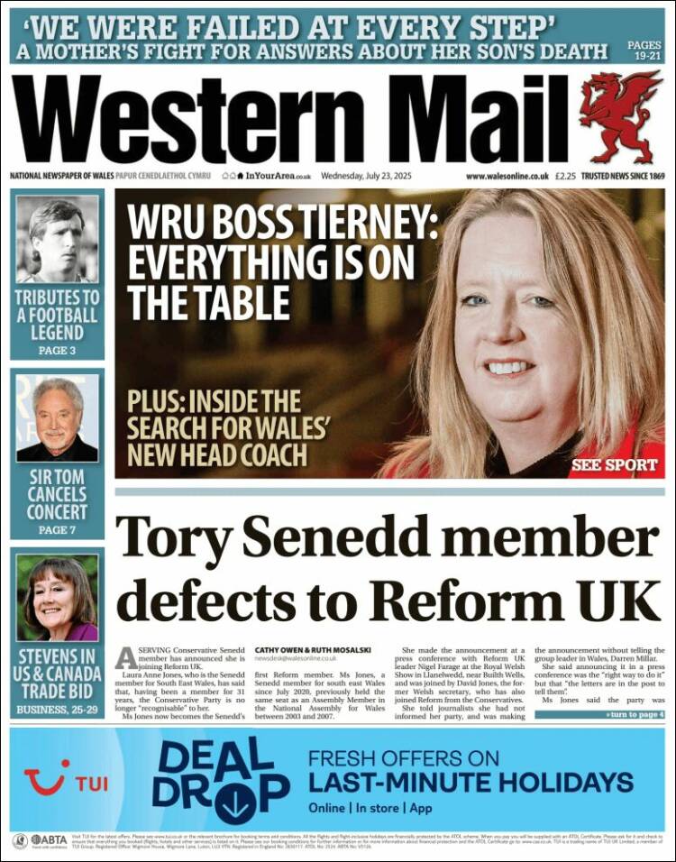 Portada de Western Mail (Reino Unido)