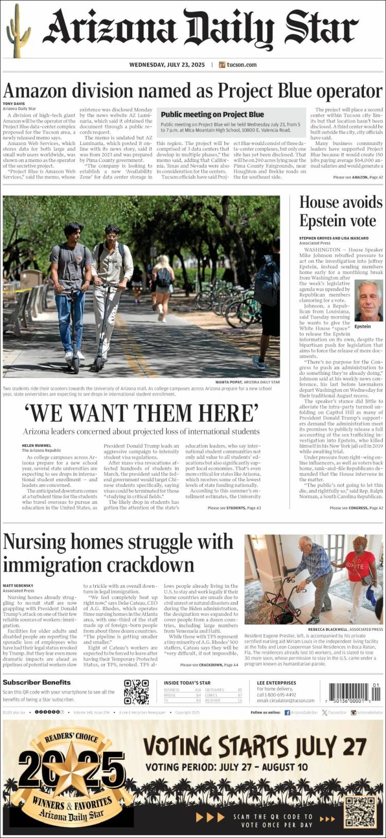 Portada de Arizona Daily Star (USA)