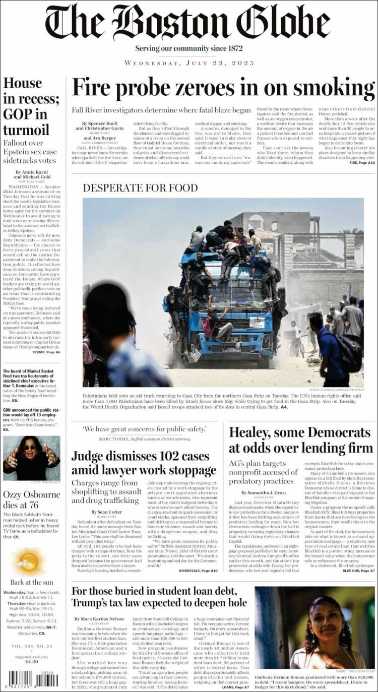 Portada de Boston Globe (USA)