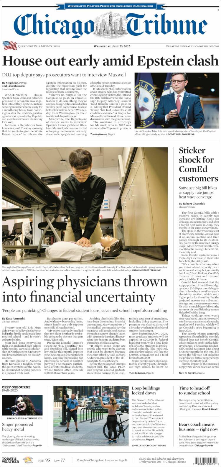 Portada de Chicago Tribune (USA)
