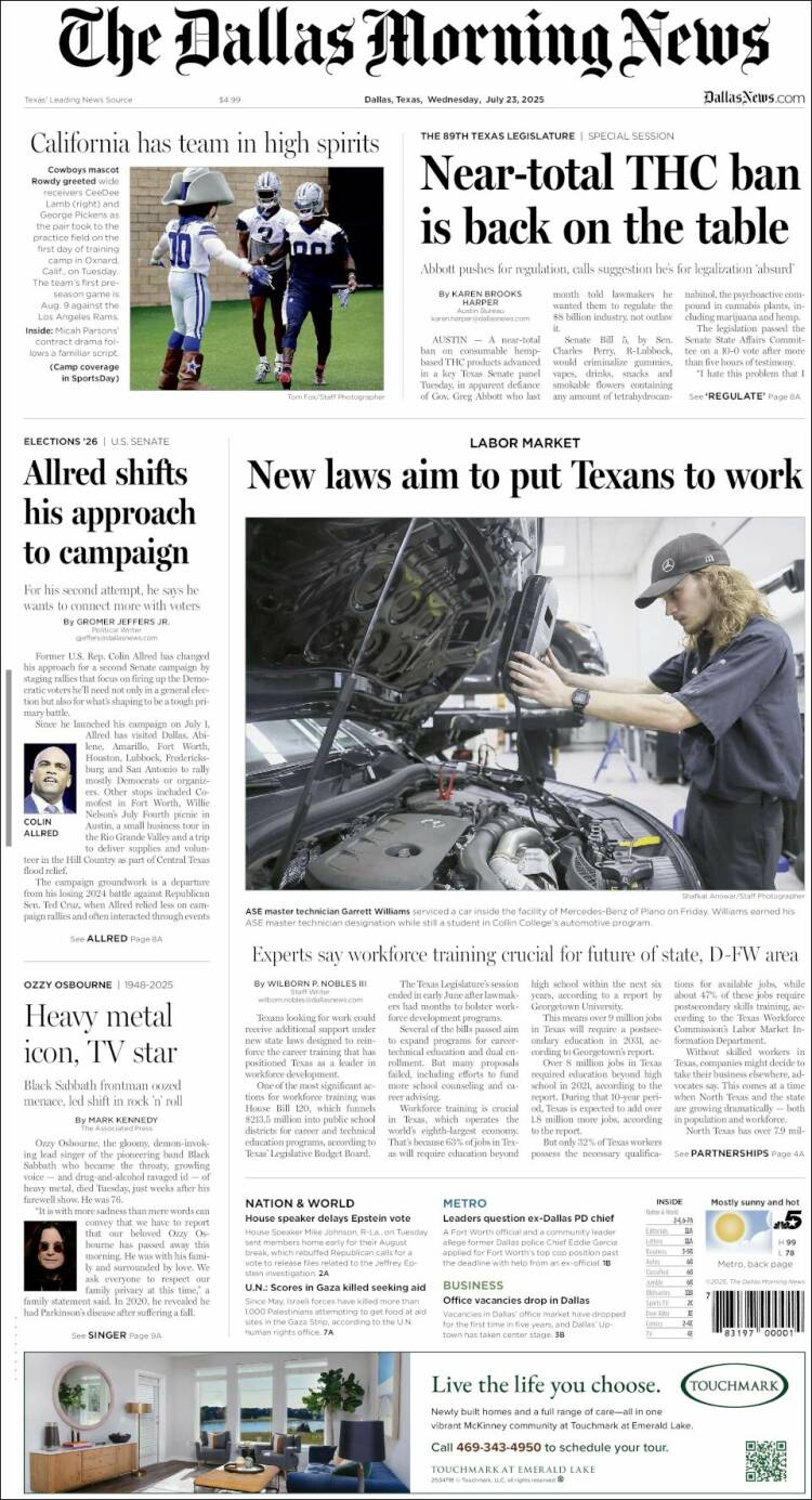 Portada de Dallas Morning News (USA)