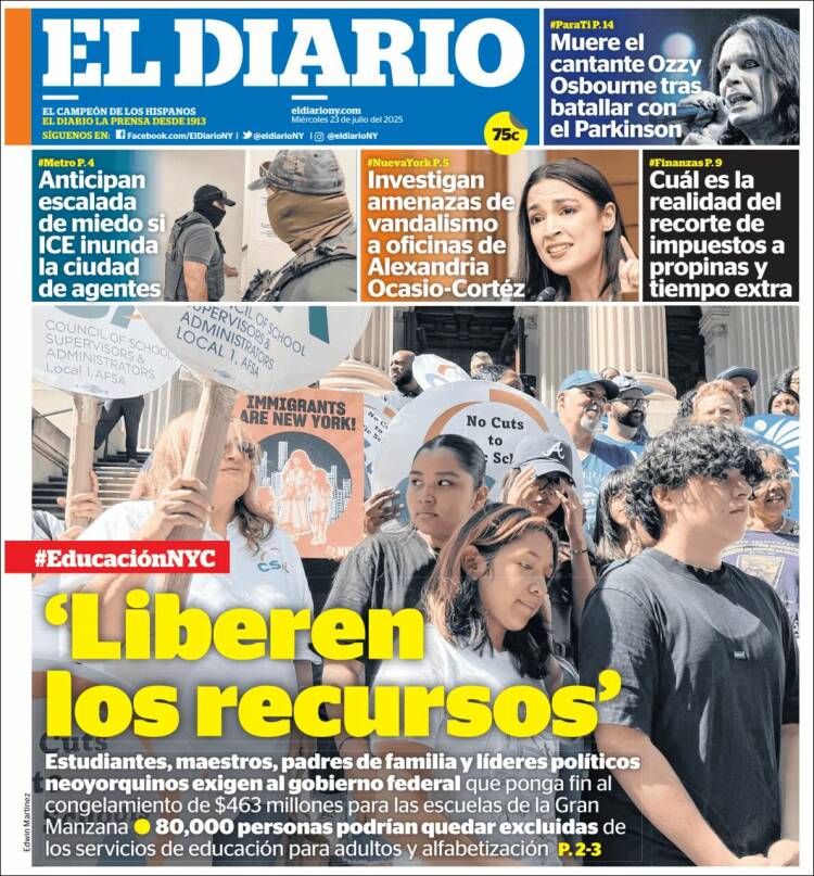 Portada de El Diario NY (USA)