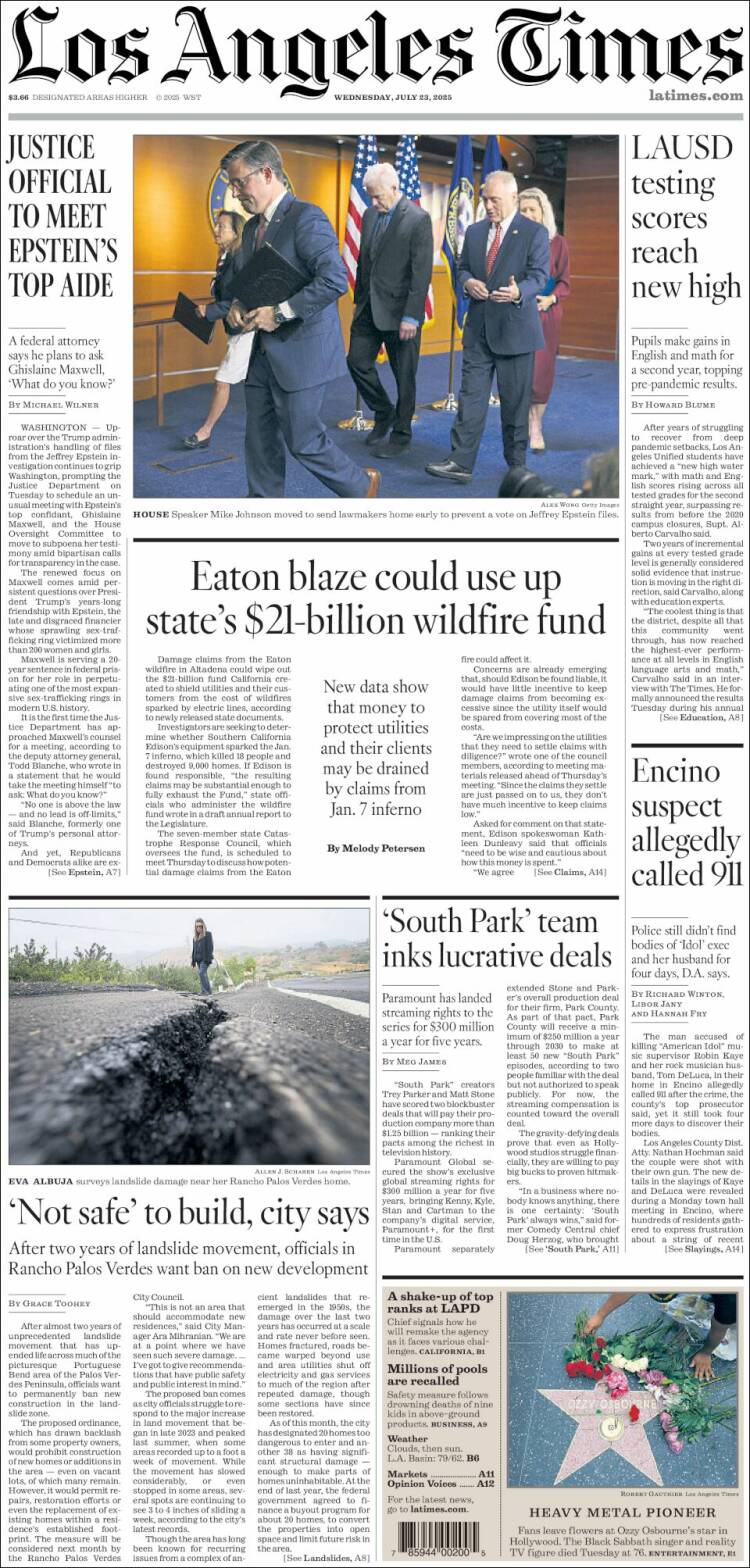 Portada de Los Angeles Times (USA)
