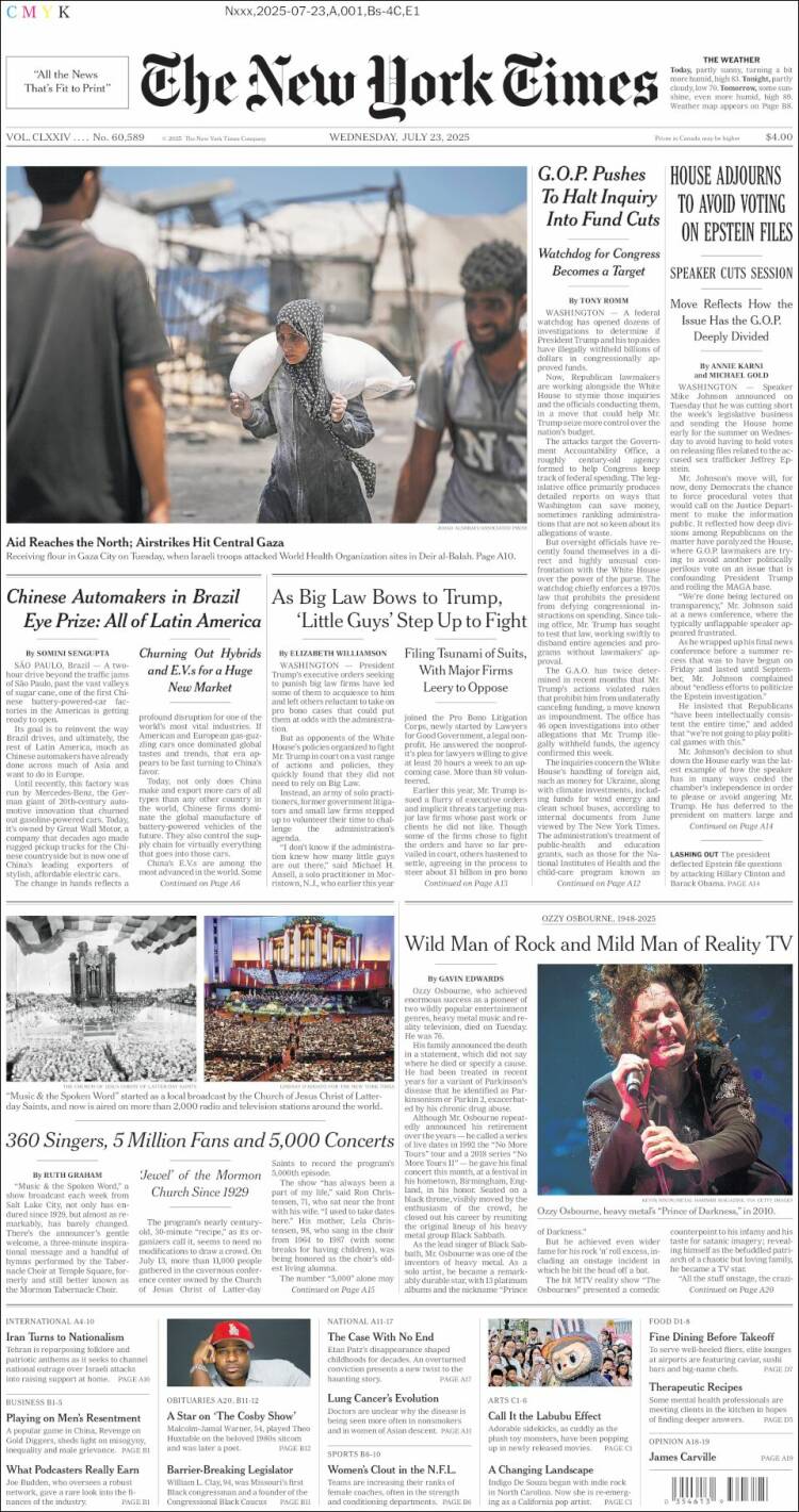 Portada de New York Times (USA)