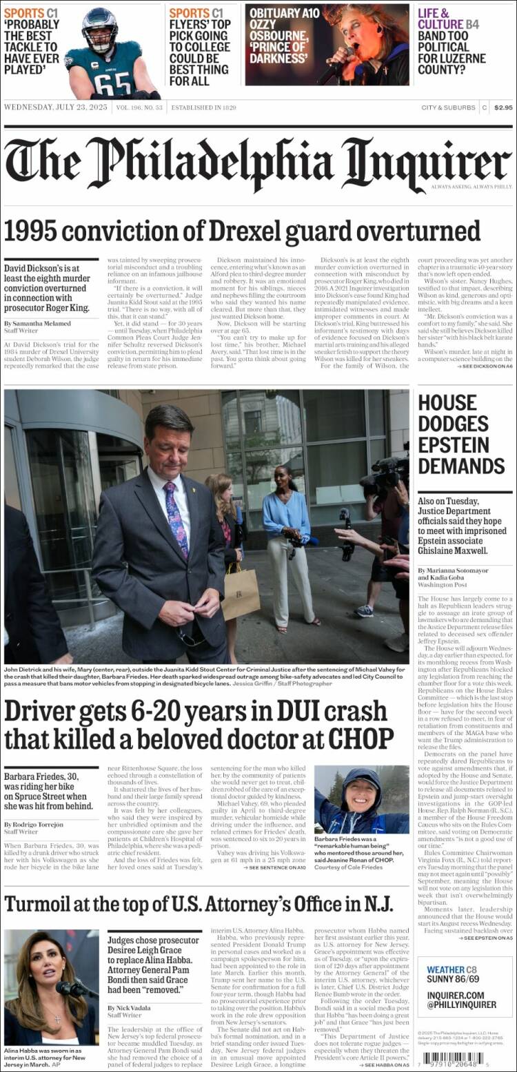 Portada de Philadelphia Inquirer (USA)