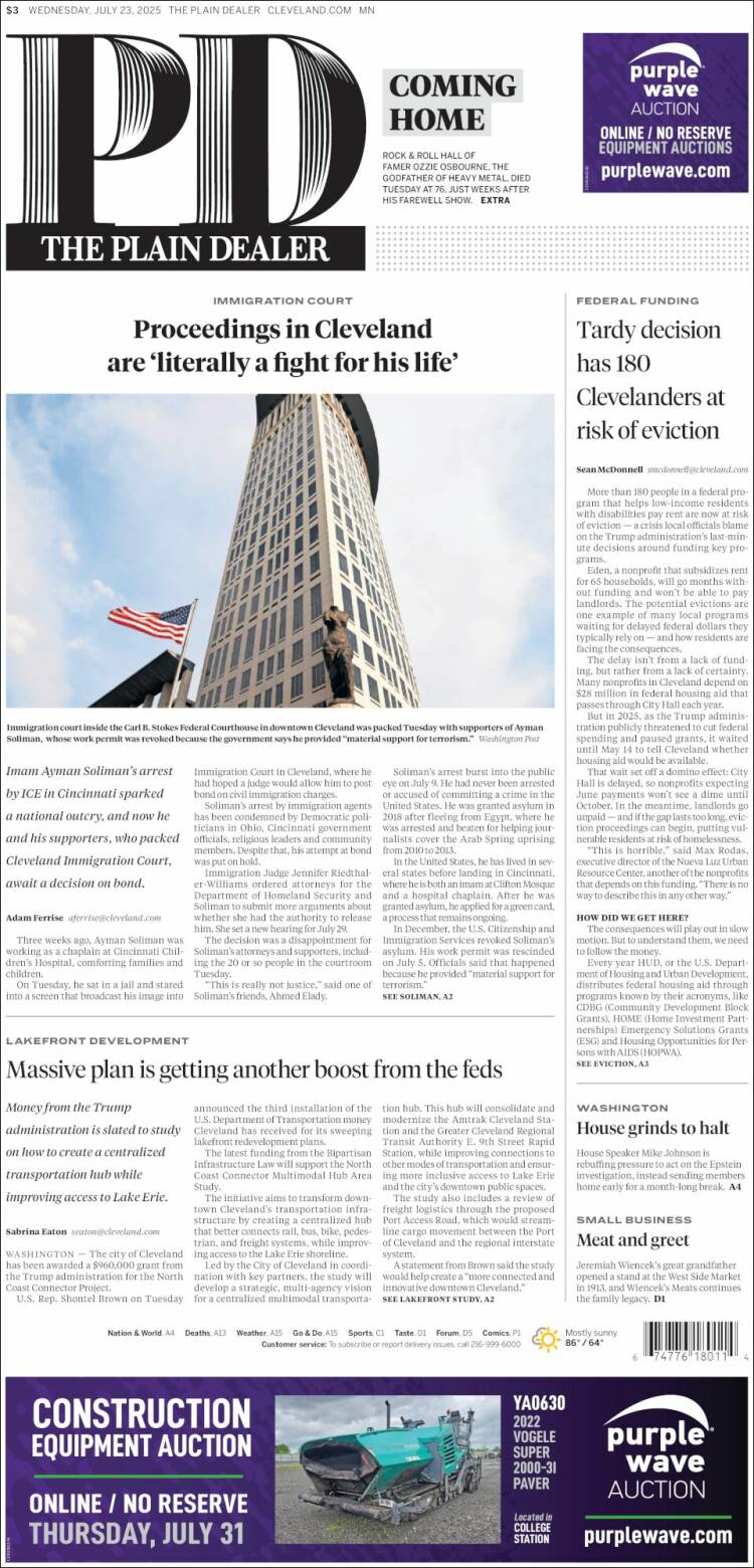 Portada de The Plain Dealer (USA)