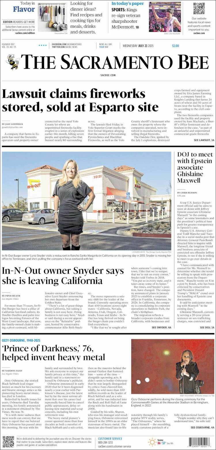 Portada de The Sacramento Bee (USA)