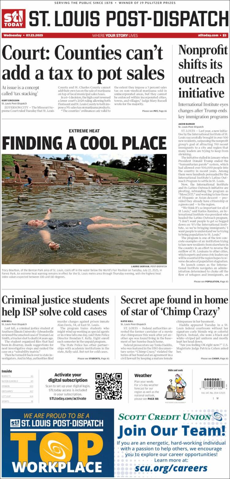 Portada de St. Louis Post-Dispatch (USA)