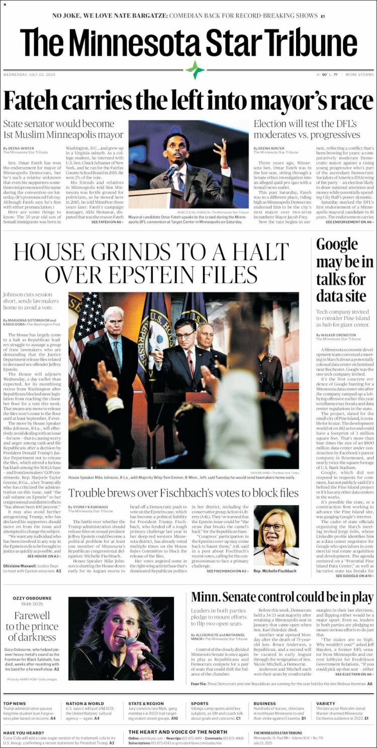Portada de Star Tribune (USA)