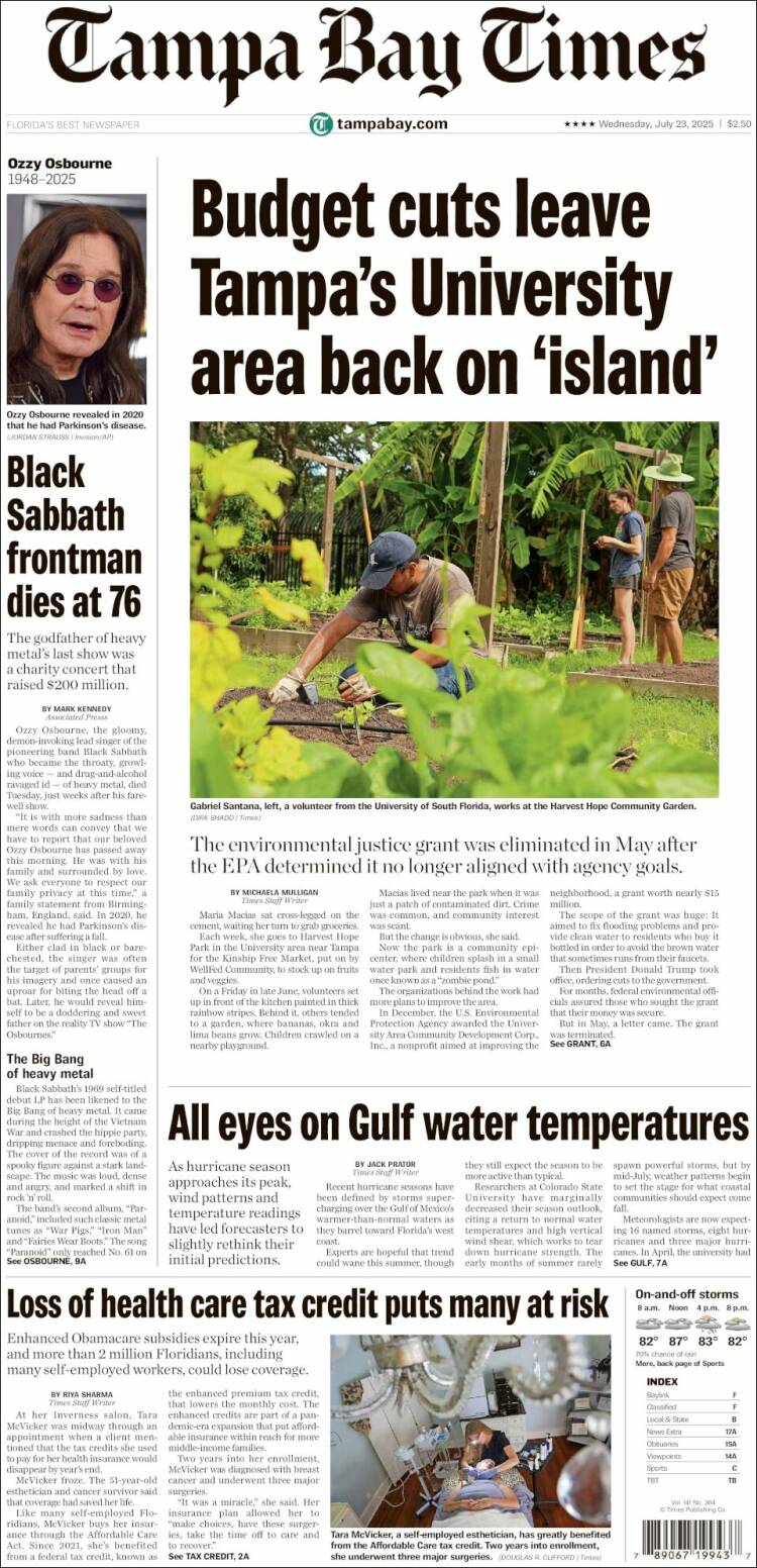 Portada de Tampa Bay Times (USA)