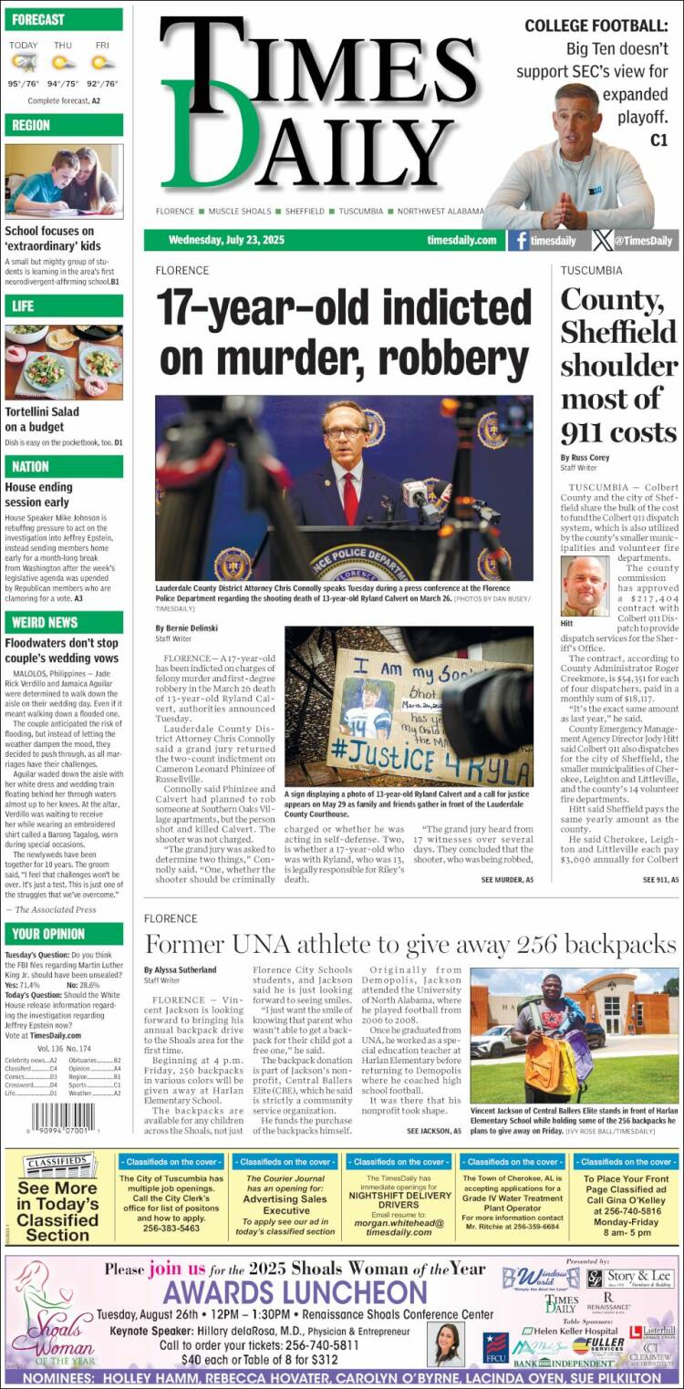 Portada de Times Daily (USA)