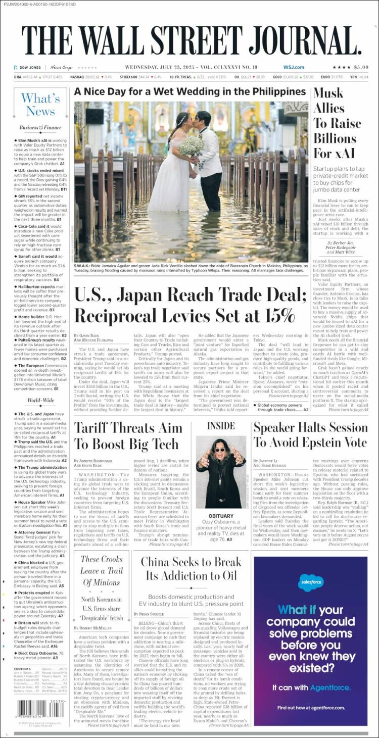 Portada de Wall Street Journal (USA)