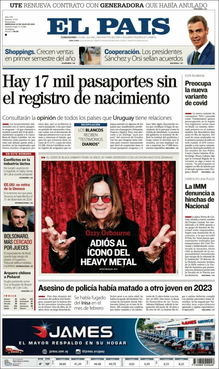 Portada de El País (Uruguay)