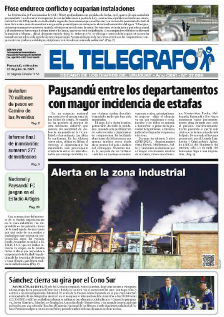 Portada de El Telégrafo (Uruguay)