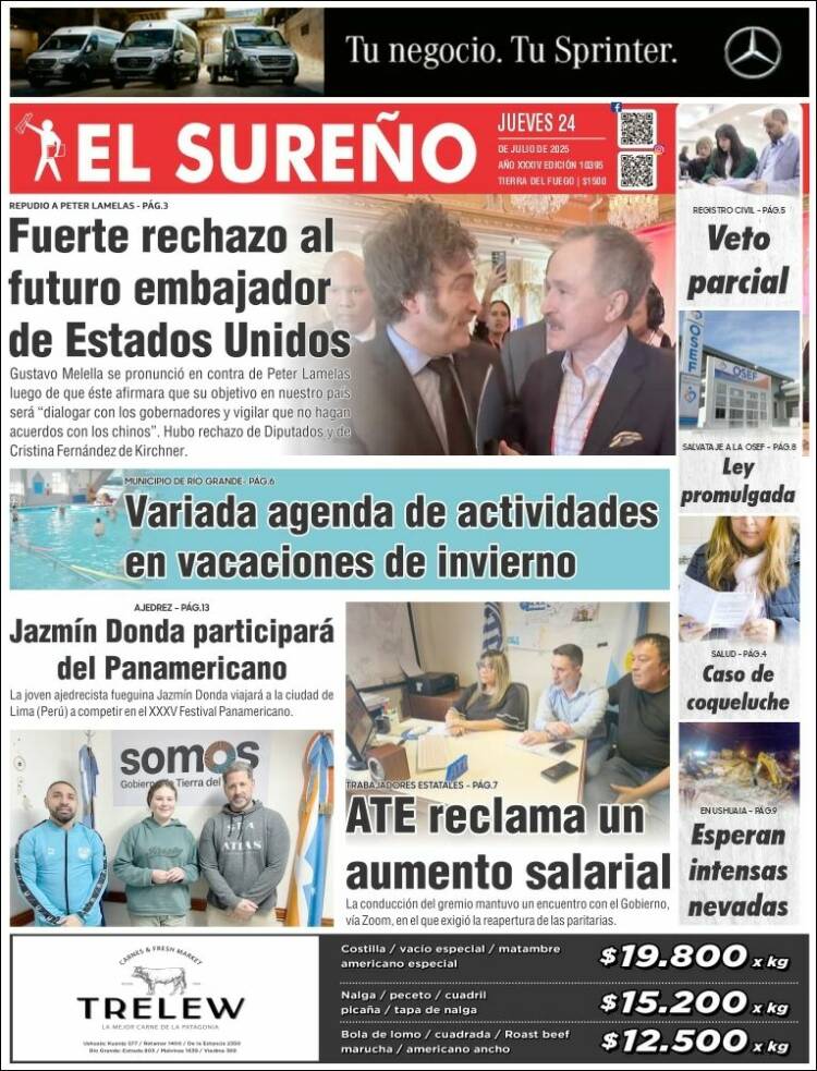 Portada de Diario El Sureño (Argentina)
