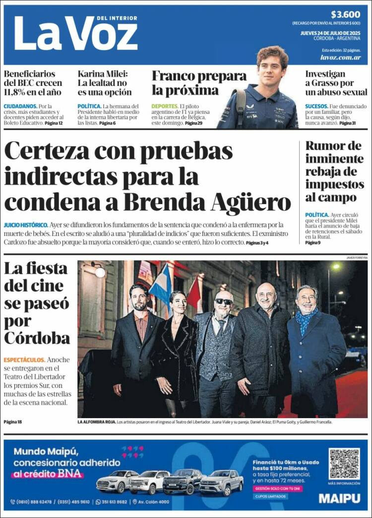 Portada de La Voz del Interior (Argentina)